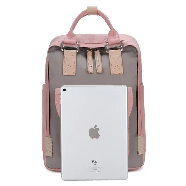 Lady's Leisure Shoulder bag 15 inch Laptop Backpack Woman Canvas Roll Top Travel bag USB Charging Port Schoolbag