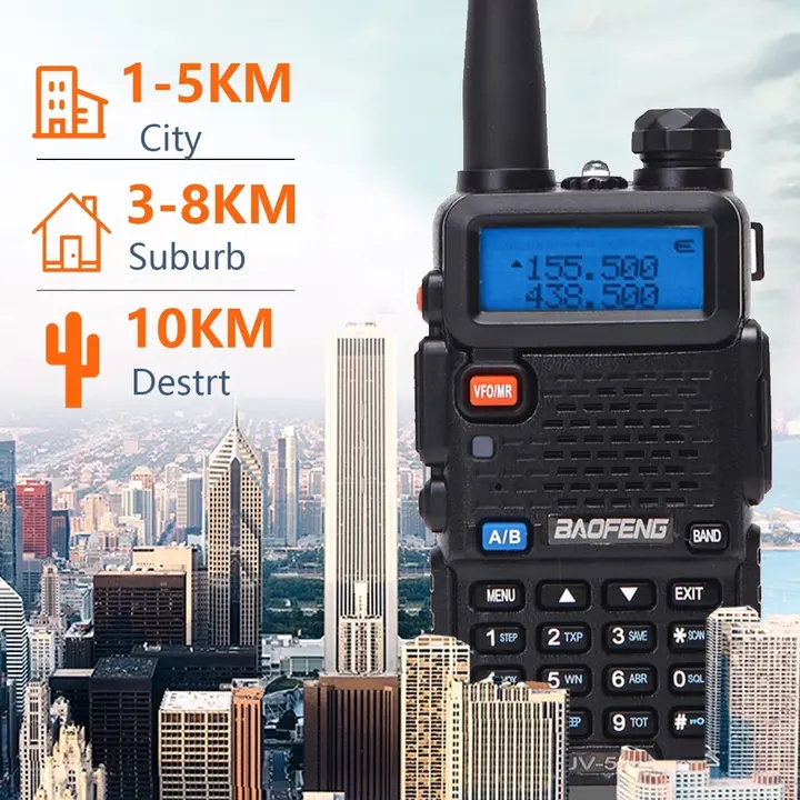 2pcs 3-5 Km Baofeng UV5R Walkie Talkie Air Band Wireless Long Range