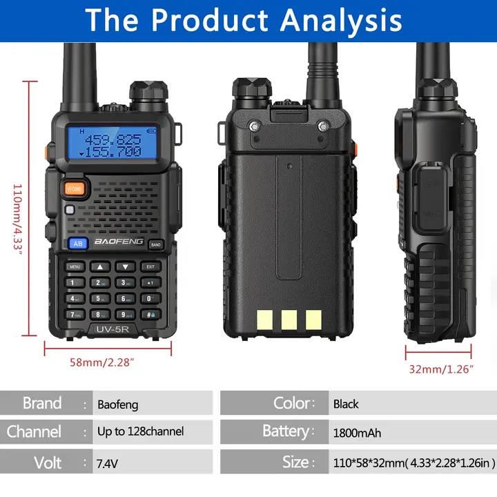 2pcs 3-5 Km Baofeng UV5R Walkie Talkie Air Band Wireless Long Range