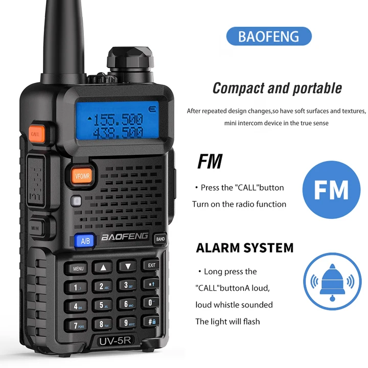 2pcs 3-5 Km Baofeng UV5R Walkie Talkie Air Band Wireless Long Range