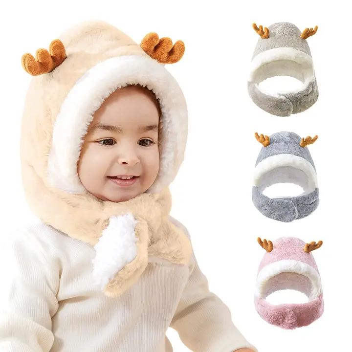 Cute Winter Baby Scarf Hats Cartoon Hooded Boys Girls Bunny Cap Beanies Children Kids Warm