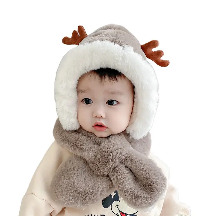 Cute Winter Baby Scarf Hats Cartoon Hooded Boys Girls Bunny Cap Beanies Children Kids Warm