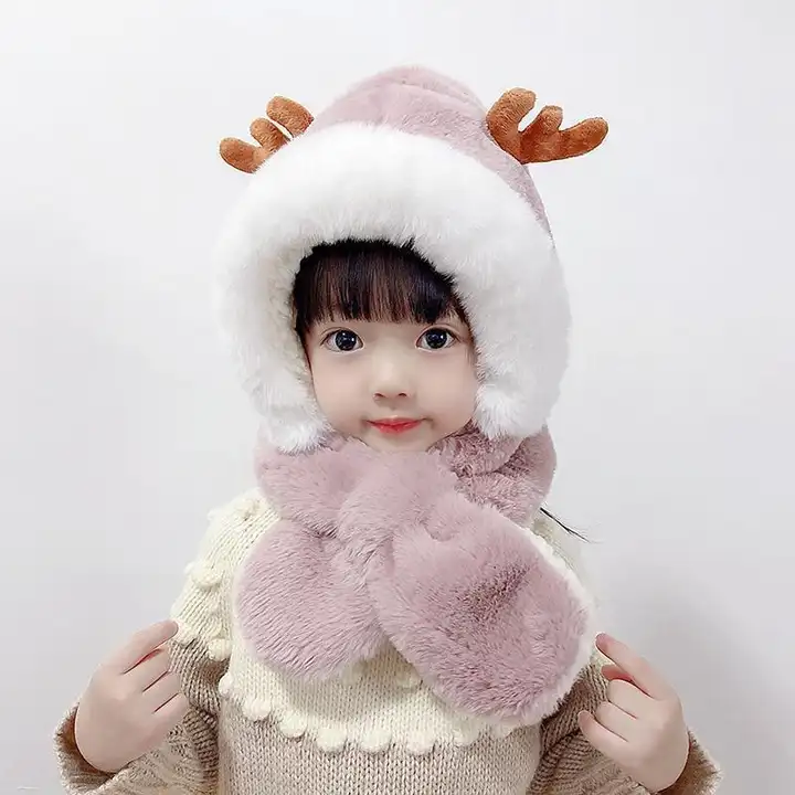 Cute Winter Baby Scarf Hats Cartoon Hooded Boys Girls Bunny Cap Beanies Children Kids Warm