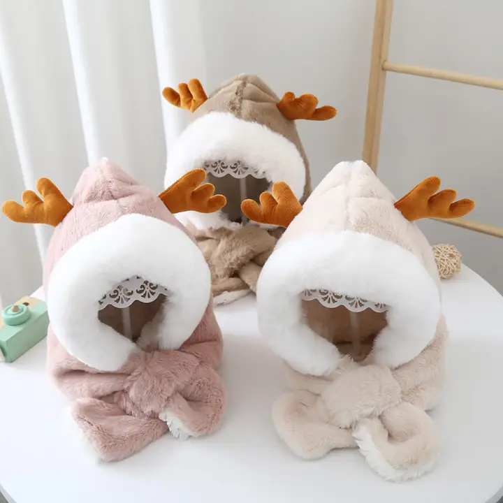 Cute Winter Baby Scarf Hats Cartoon Hooded Boys Girls Bunny Cap Beanies Children Kids Warm