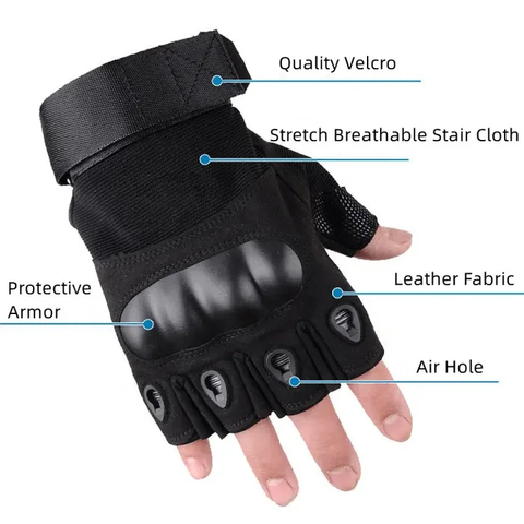 Airsoft Tactical Half Gloves - Tactical High Quality Men Carbon Protect Shell Half Finger Gloves