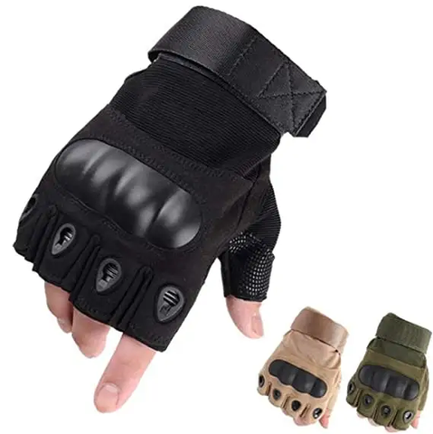 Airsoft Tactical Half Gloves - Tactical High Quality Men Carbon Protect Shell Half Finger Gloves