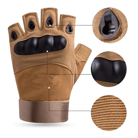 Airsoft Tactical Half Gloves - Tactical High Quality Men Carbon Protect Shell Half Finger Gloves