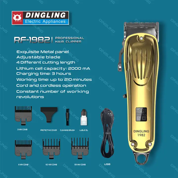 DingLing 1982 Gold Metal Barber Professional Hair Clipper