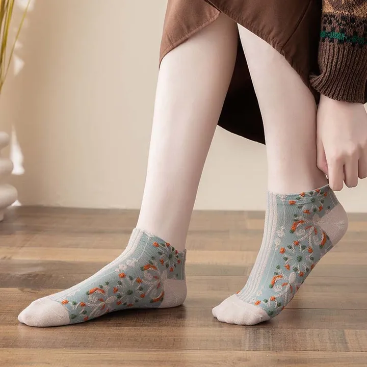 5 pair Ladies Flower Design Ankle socks