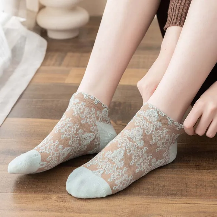 5 pair Ladies Flower Design Ankle socks