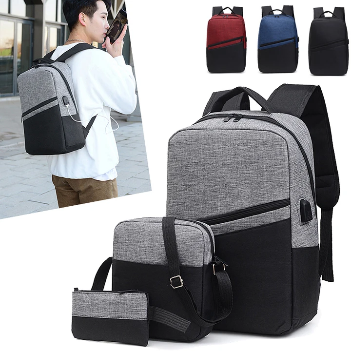 3pcs Backpack Men's Women's Business Backpack Large Capacity USB Charging