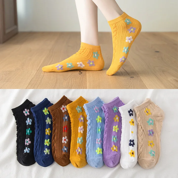 5 Pairs Korean Ladies Flower Winter Summer warm Cotton Socks