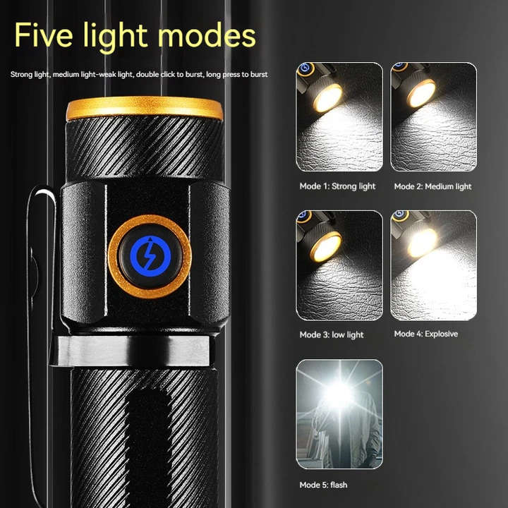 6500K Mini Flashlight High Bright P50 LED Palm Torch Type-C Usb Torch