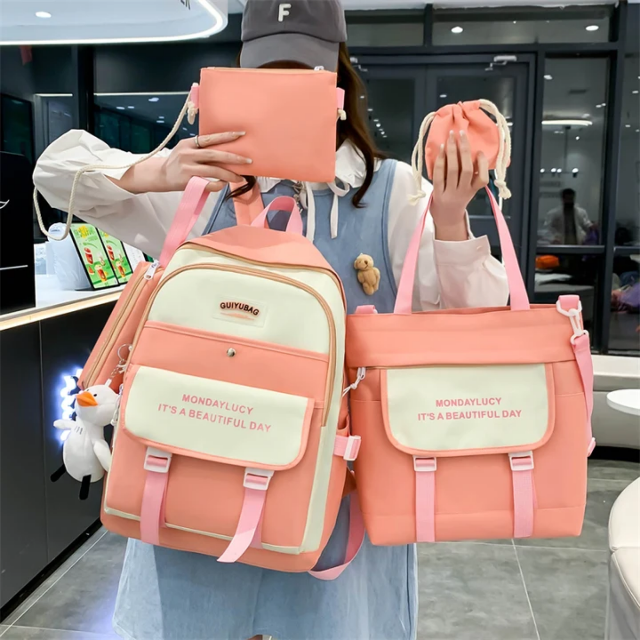 5pcs multifunctional fashion school college bag High quality