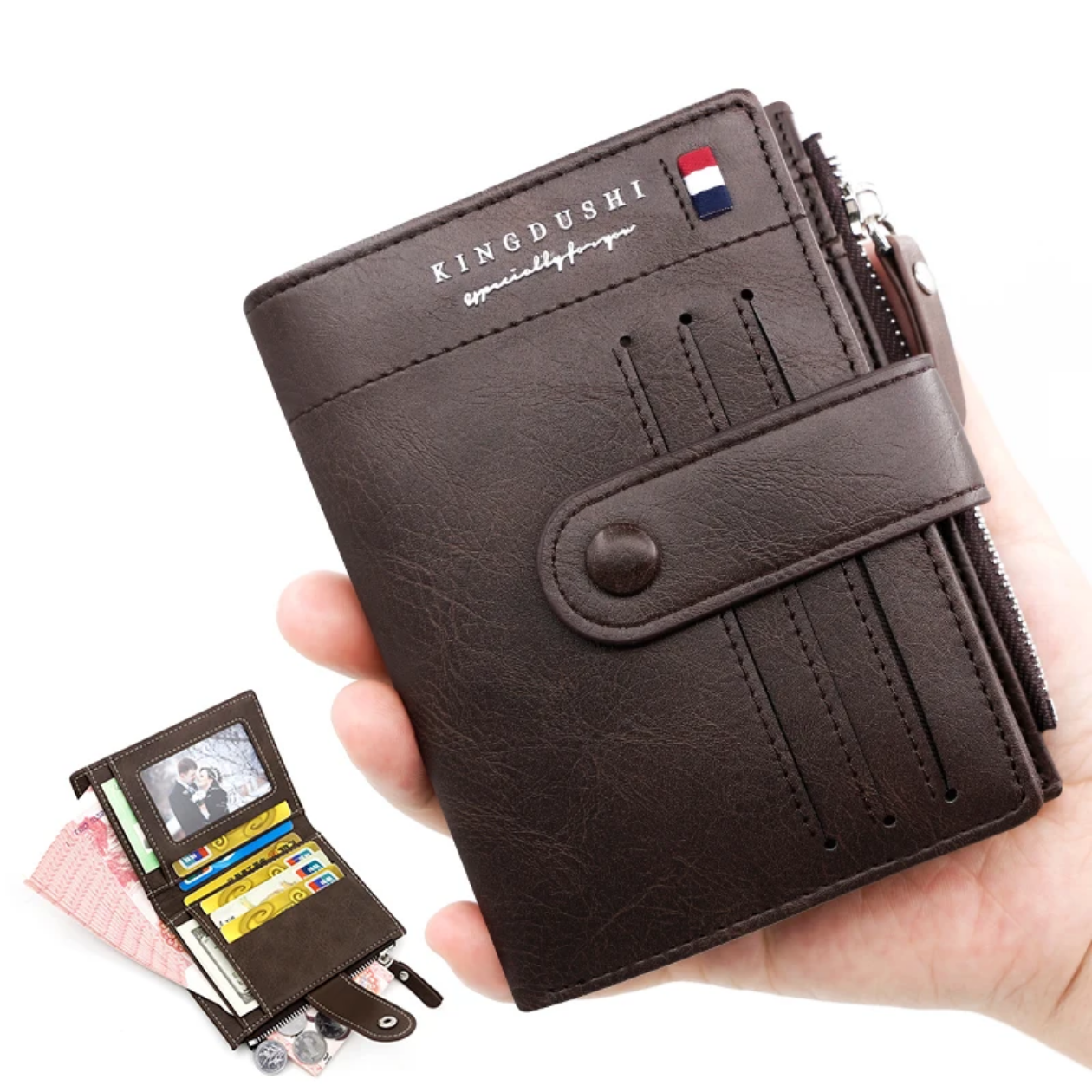 Baellery Business zipper Pu Leather vintage wallet