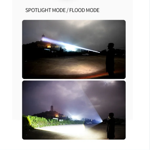 Long Range High Power Dual Light  Flashlight Built in Battery