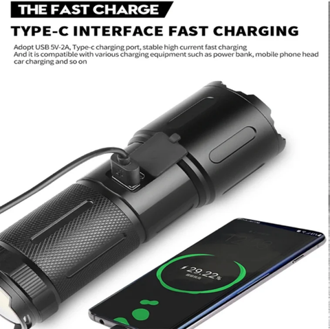 Long Range High Power Dual Light  Flashlight Built in Battery