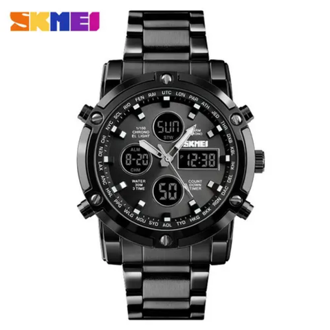 Skmei 1388 Three time Zone Watch Steel Strap Wristwatch