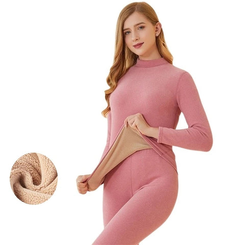 Ladies Cashmere Velvet thermal Underwear Double Layer Warm Lingerie Suit