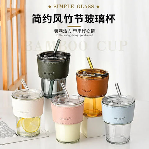 400ML Creative Straw Glass coffee cup leak proof 