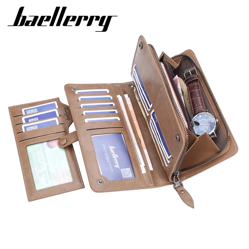 Baellery Leather Long Clutch Coin Pocket | Zipper Wallet