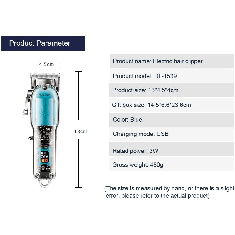 Daling DL-1539 Hair Clipper - Transparent Visible Professional Cordless Hair Clipper