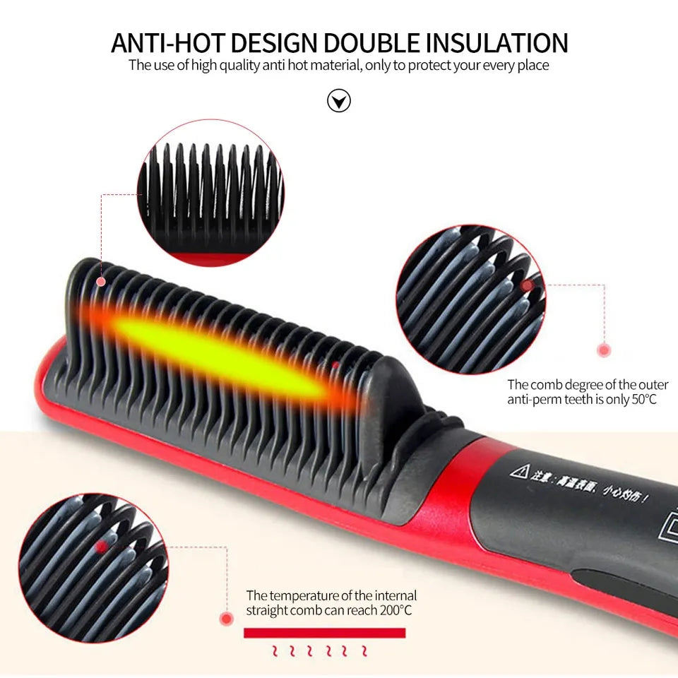 Electric Straight Hair Comb Brush LCD Heated Ceramic Hair Straightening