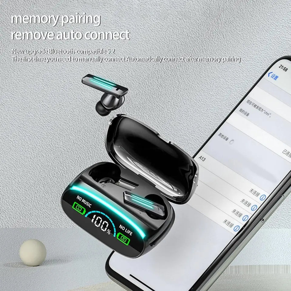 M39 Wireless Earphones Digital Cool Breathing Light Finger print Display