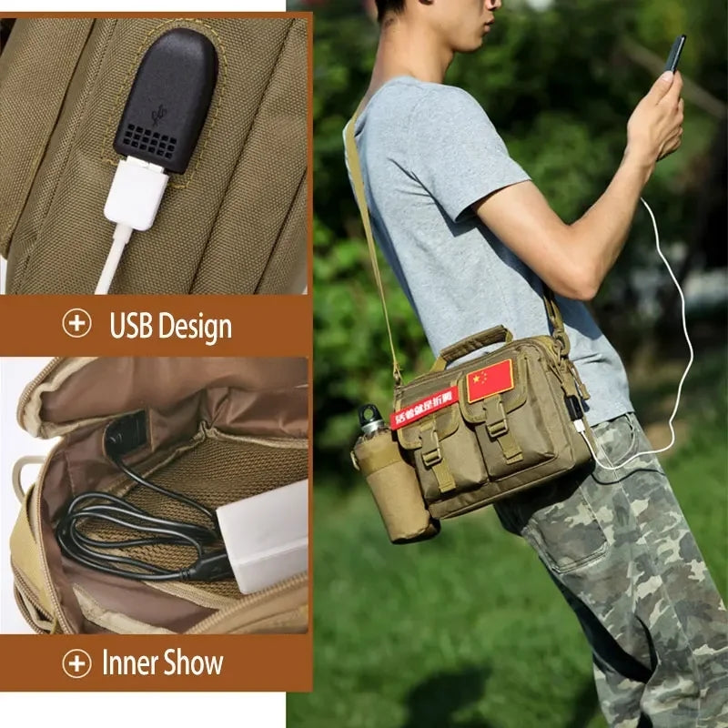 Tactical USB Charging One Shoulder Backpack Camping Crossbody Bag