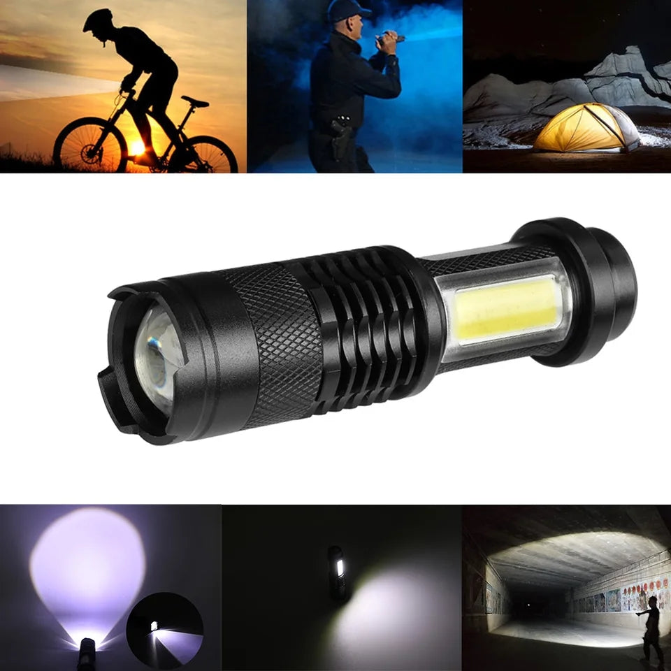 3 Mode Rechargeable Torch Light XPE+COB Dual Lights 1000LM Zoomable USB Flashlight