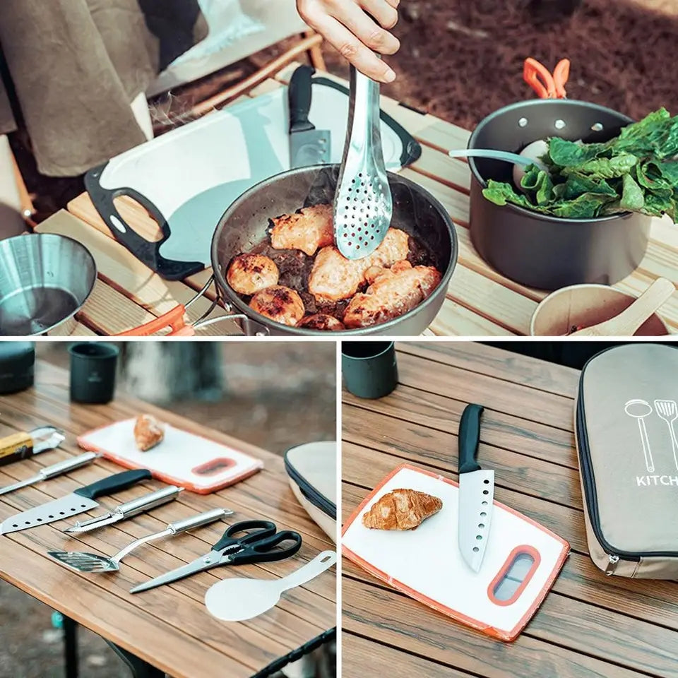 8 Pcs/set Outdoor Camping Cookware Set With Knife Utensil Spoon Portable