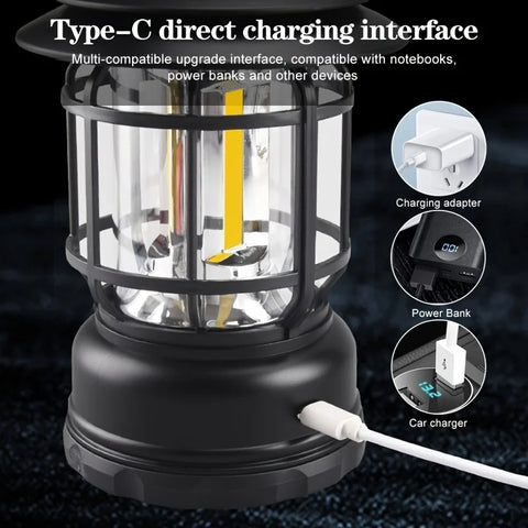 Retro Camping Lamp USB Rechargeable Lantern Camping Light