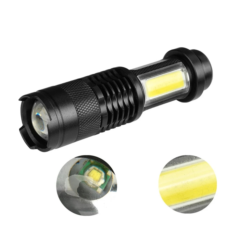 3 Mode Rechargeable Torch Light XPE+COB Dual Lights 1000LM Zoomable USB Flashlight