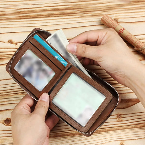 DIDE Brand zipper Men's Leather Wallet Zipper Small Purse Card Holder