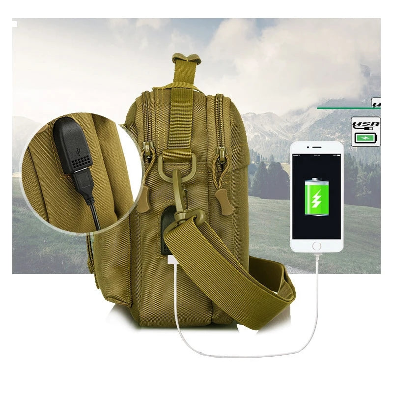 Tactical USB Charging One Shoulder Backpack Camping Crossbody Bag