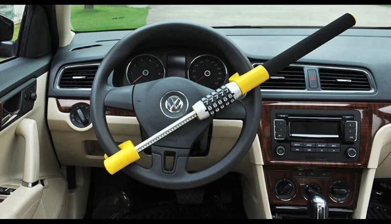 5 Digit Password Steering Wheel Lock Universal Car Truck Keyless Coded Double Hook Retractable Security Guard Anti-Theft