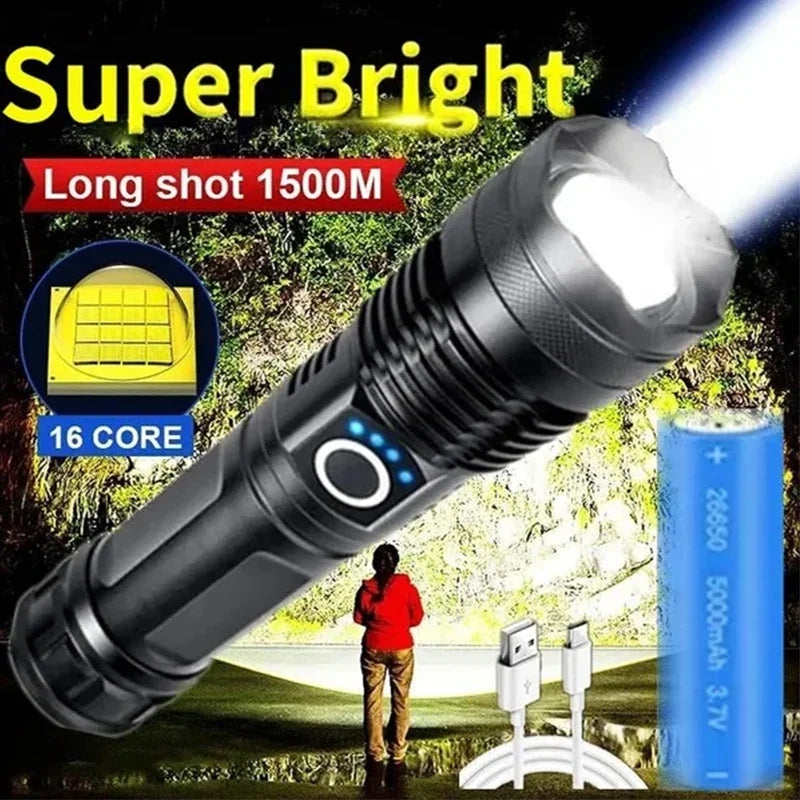 P-50 Super Powerful LED Flashlight Torch Built-in Battery USB Rechargeable Waterproof