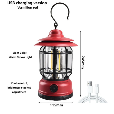 Retro Camping Lamp USB Rechargeable Lantern Camping Light