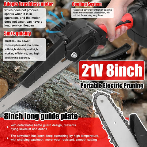 8/6 inches 24V Mini Electric Chain Saw - Rechargeable One-Hand Electric Portable Chainsaw