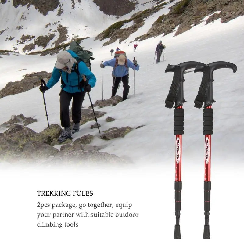 Hiking Aluminum Walking Adjustable Sticks with T-Handle