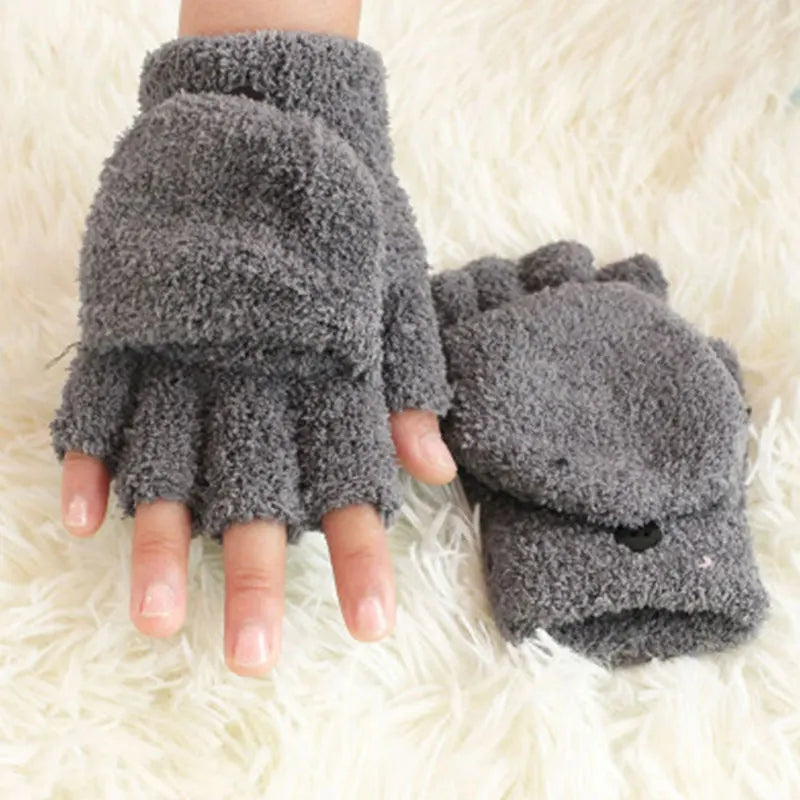 Women's Winter Half Finger Flip Top Gloves