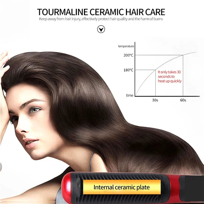 Electric Straight Hair Comb Brush LCD Heated Ceramic Hair Straightening