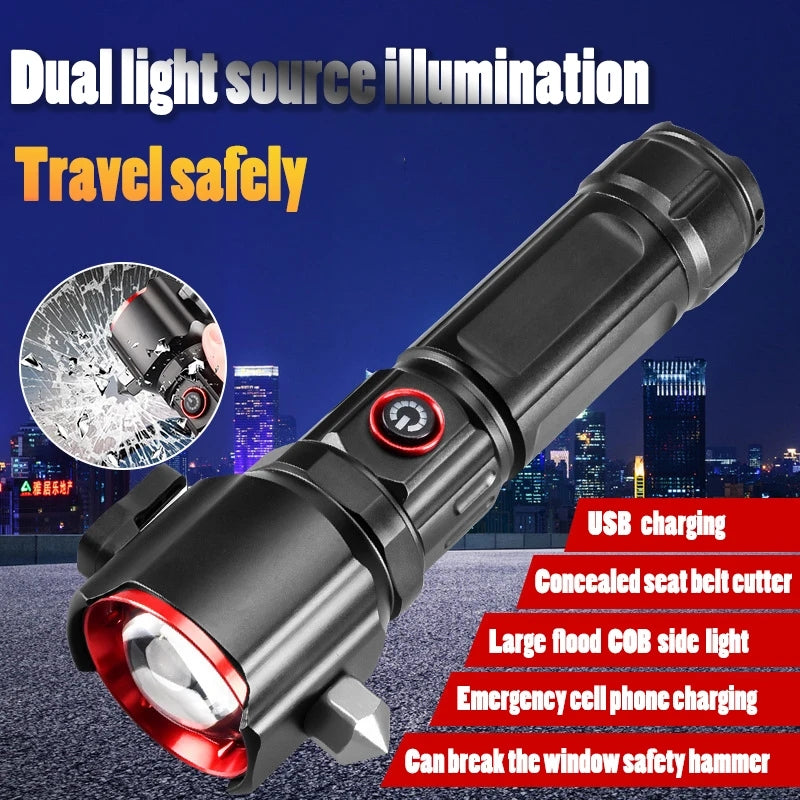 5 in 1 Rechargeable Flashlight & Power Bank Glass Breaker option  - 1KM Range