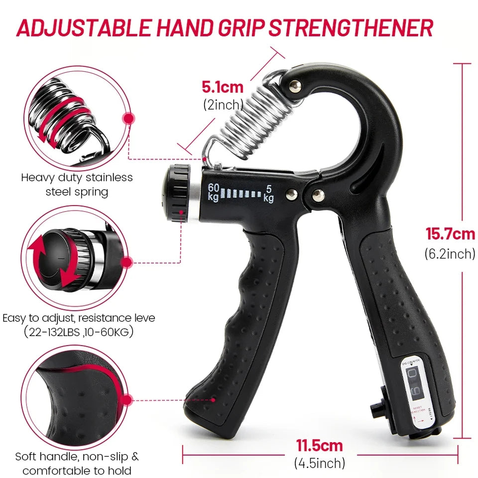 R-Shape Adjustable Hand Grip Sports Strength Countable Exercise Strengthener Gripper Spring Finger Pinch Carpal Expander