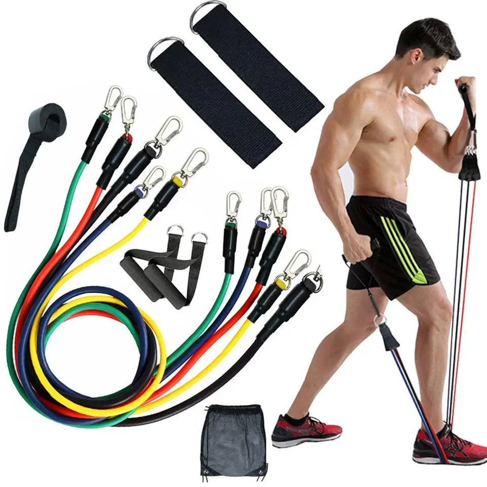 12 Pieces Resistance Bands Workout Pull Up Exercise Set Elastic Bands Home Fitness Latex Door Anchor Handles Muscle Training Equipment