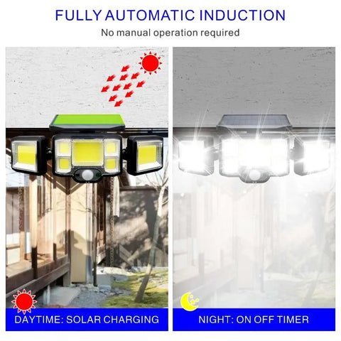 Solar Lights 192 COB 3 Head Motion Sensor Patio Lights Waterproof 3 Modes with Remote Control