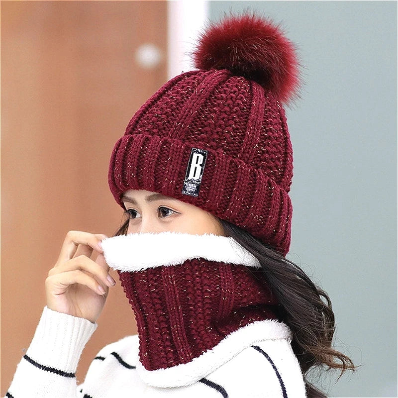 Wool Women Warm Thermal Fleece Face Beanies Winter Cap,  High Quality Winter Windproof Hiking Caps