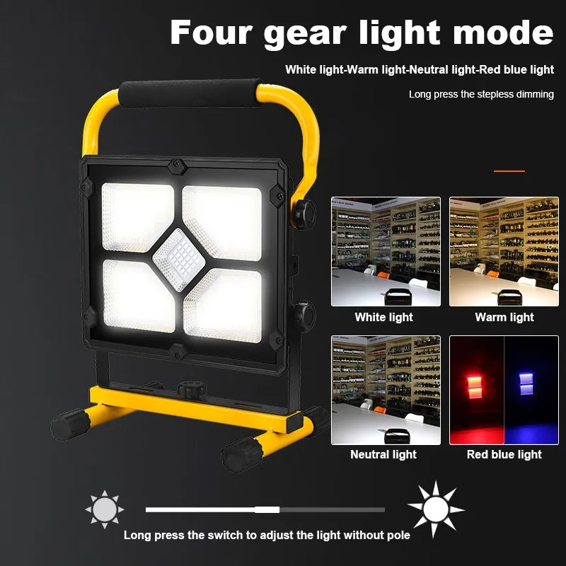 1000watt LED Portable Rechargeable Solar Floodlight Waterproof Spotlight