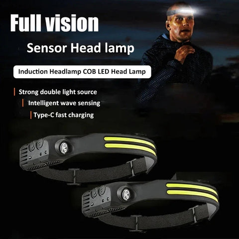 Induction COB LED Head Lamp with Built-in Battery Flashlight USB Rechargeable