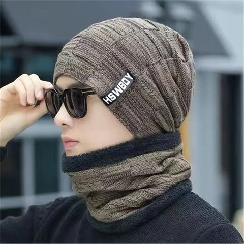 New Winter Knit Cap Men And Women Outdoor Warm Thickening Plus Velvet Loose Winter Hat With Scarf Brand